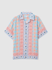Reiss Orange Multi Pantain Linen Printed Cuban Collar Shirt - Image 2 of 6