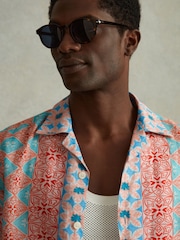 Reiss Orange Multi Pantain Linen Printed Cuban Collar Shirt - Image 4 of 6