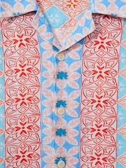 Reiss Orange Multi Pantain Linen Printed Cuban Collar Shirt - Image 6 of 6