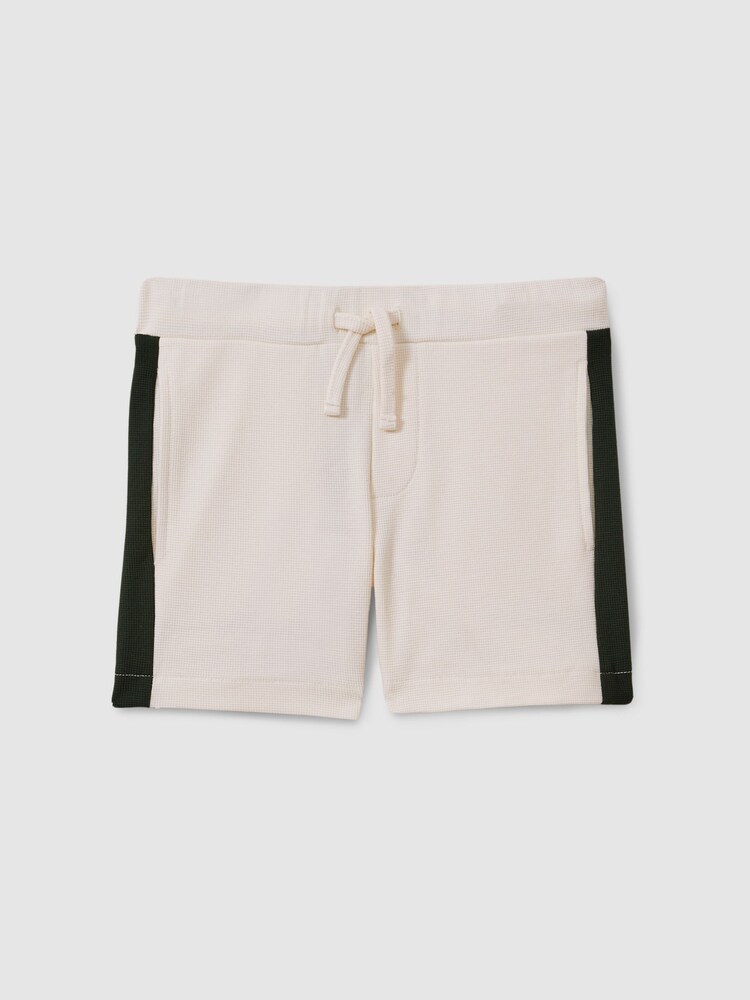 Reiss Ecru/Green Marl 9-13 yrs Textured Cotton Drawstring Shorts - Image 2 of 4
