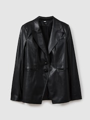 Paige Relaxed Faux Fur Leather Single Breasted Blazer - Image 2 of 4