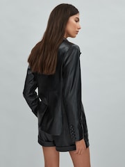 Paige Relaxed Faux Fur Leather Single Breasted Blazer - Image 3 of 4
