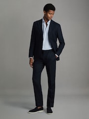 Reiss Soft Blue Puppytooth Ruban Linen Button-Through Shirt - Image 3 of 6