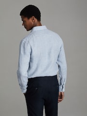 Reiss Soft Blue Puppytooth Ruban Linen Button-Through Shirt - Image 5 of 6