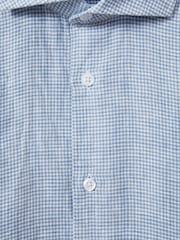 Reiss Soft Blue Puppytooth Ruban Linen Button-Through Shirt - Image 6 of 6