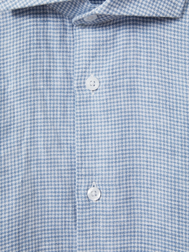 Reiss Soft Blue Puppytooth Ruban Linen Button-Through Shirt - Image 6 of 6