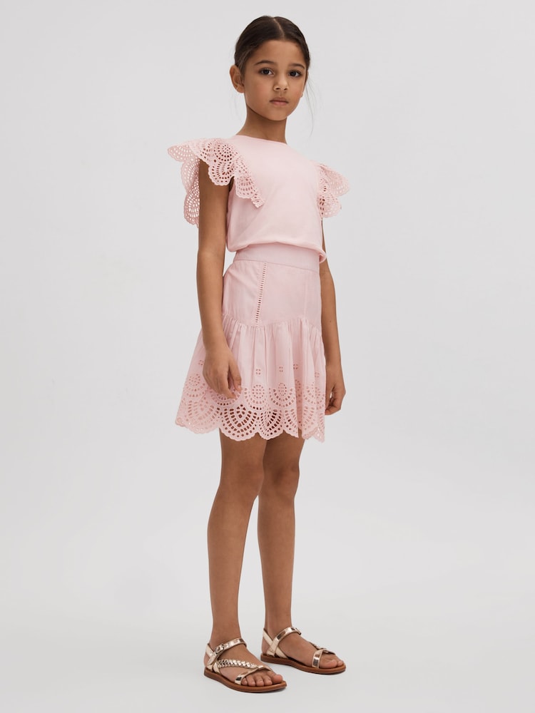 Reiss Pink Jasmine 4-9 yrs Cotton Broderie Top - Image 1 of 4 Reiss Pink Jasmine 4-9 yrs Cotton Broderie Top - Image 1 of 4