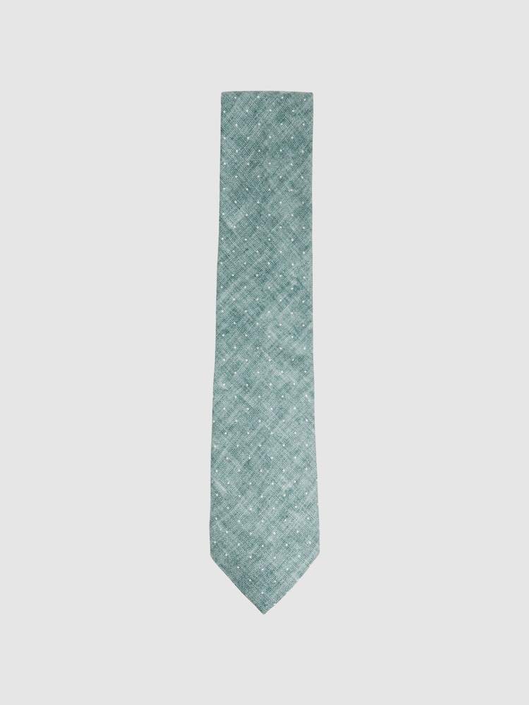 Reiss Pistachio Melange Lateran Silk Polka Dot Tie - Image 1 of 5 Reiss Pistachio Melange Lateran Silk Polka Dot Tie - Image 1 of 5