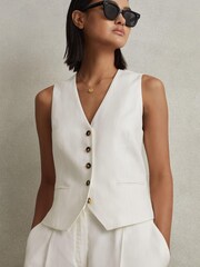 Reiss White Lori Viscose Linen Single Breasted Suit Waistcoat - Image 1 of 6