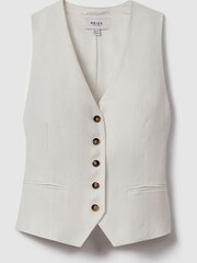 Reiss White Lori Viscose Linen Single Breasted Suit Waistcoat - Image 2 of 6