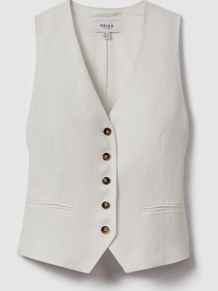 Reiss White Lori Viscose Linen Single Breasted Suit Waistcoat - Image 2 of 6