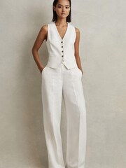 Reiss White Lori Viscose Linen Single Breasted Suit Waistcoat - Image 5 of 6