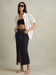 Reiss Indigo Daila High Rise Denim Midi Skirt - Image 1 of 6