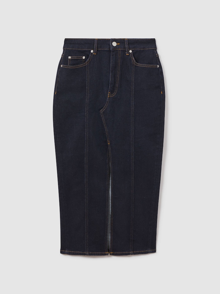 Reiss Indigo Daila High Rise Denim Midi Skirt - Image 2 of 6