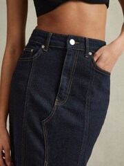 Reiss Indigo Daila High Rise Denim Midi Skirt - Image 3 of 6