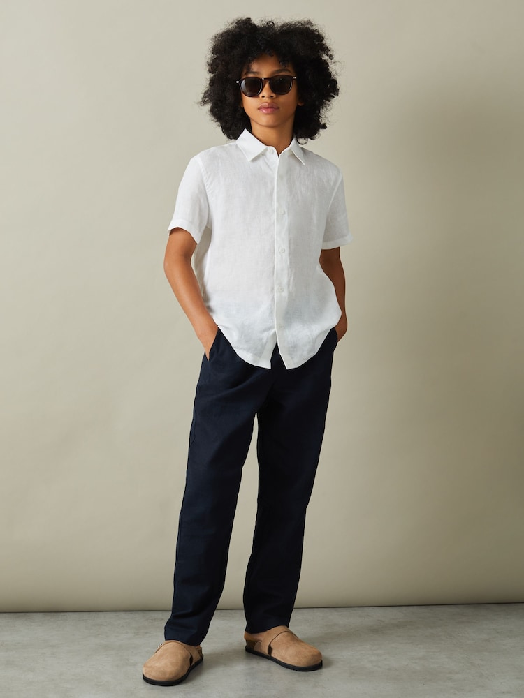 Reiss White Holiday Short Sleeve 100% Linen Shirt - Image 1 of 4