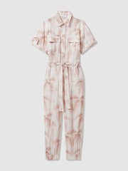 Mono largo de lino con estampado tropical y cinturón Kaia de Reiss - Imagen 2 de 5