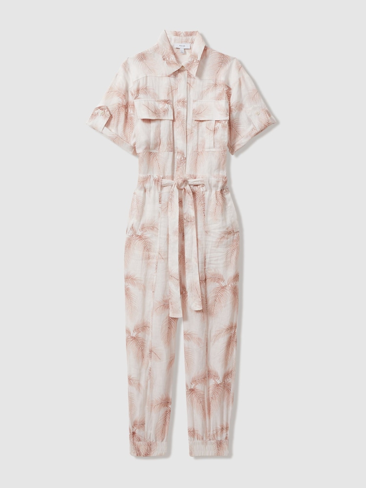 Mono largo de lino con estampado tropical y cinturón Kaia de Reiss - Imagen 2 de 5