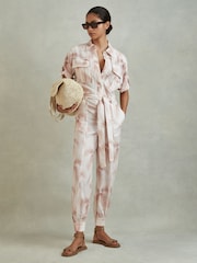 Mono largo de lino con estampado tropical y cinturón Kaia de Reiss - Imagen 3 de 5