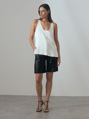 Reiss Black Eliana Leather Cargo Shorts - Image 4 of 7