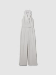 Reiss White Lainey Double Breasted Satin Tux Jumpsuit - Image 2 of 6