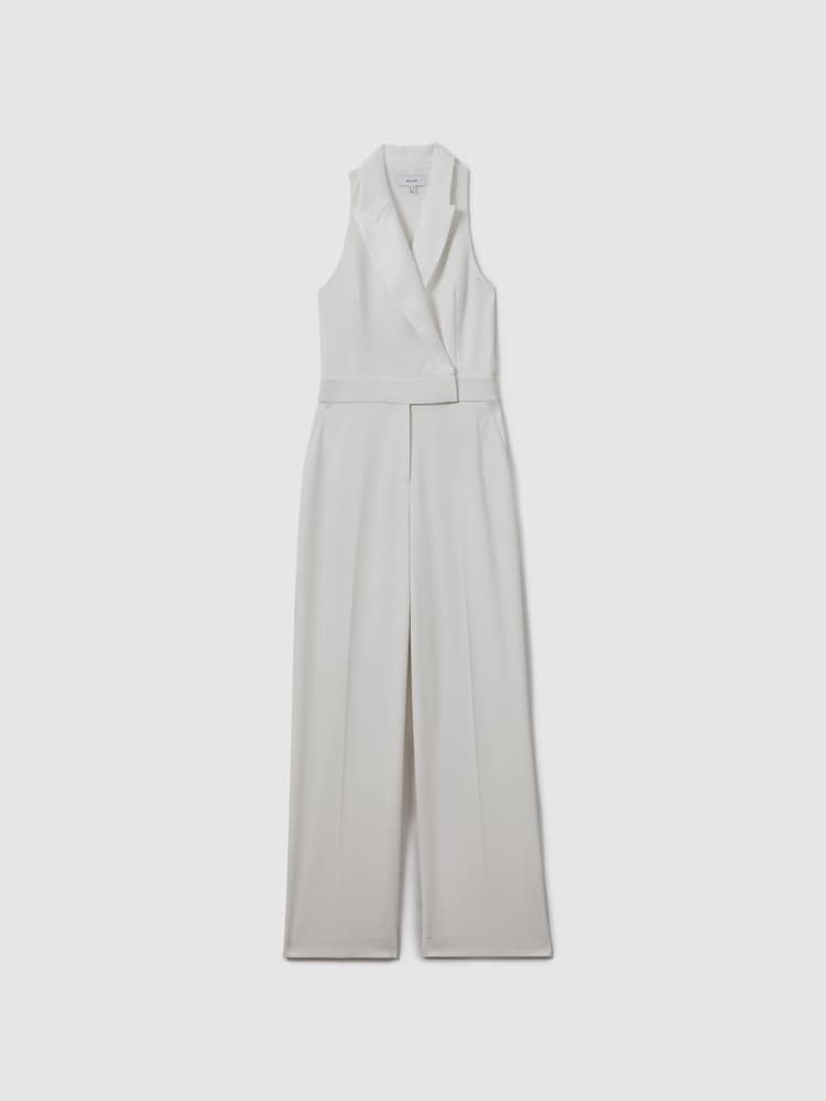 Reiss White Lainey Double Breasted Satin Tux Jumpsuit - Image 2 of 6