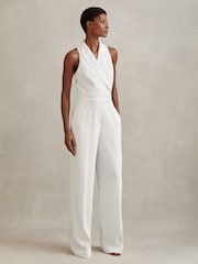 Reiss White Lainey Double Breasted Satin Tux Jumpsuit - Image 3 of 6