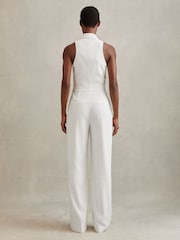 Reiss White Lainey Double Breasted Satin Tux Jumpsuit - Image 5 of 6