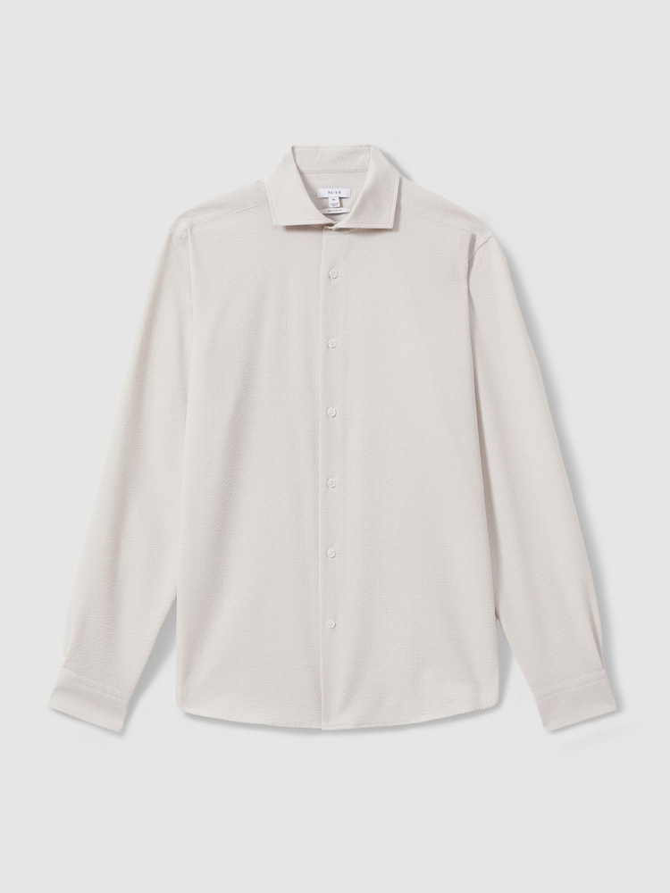 Reiss Stone Spring Textured Cutaway Collar Shirt - Image 2 of 6