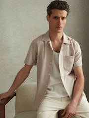 Reiss Stone Nitus Herringbone Cuban Collar Shirt - Image 1 of 5