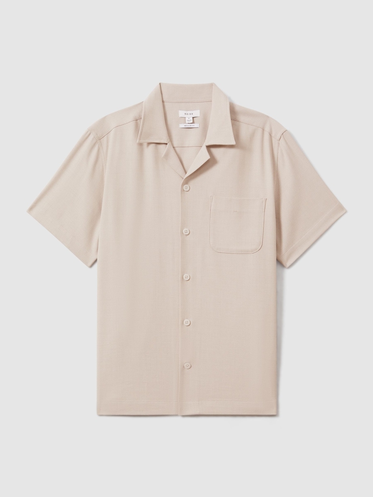 Reiss Stone Nitus Herringbone Cuban Collar Shirt - Image 2 of 5