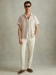 Reiss Stone Nitus Herringbone Cuban Collar Shirt - Image 3 of 5