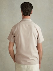Reiss Stone Nitus Herringbone Cuban Collar Shirt - Image 4 of 5