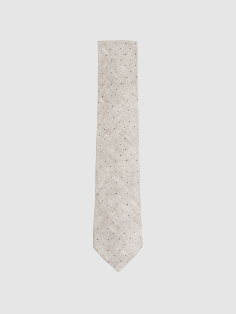 Reiss Oatmeal Melange Lateran Silk Polka Dot Tie - Image 1 of 5
