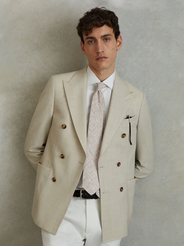 Reiss Oatmeal Melange Lateran Silk Polka Dot Tie - Image 2 of 5