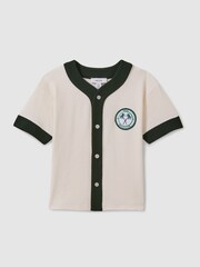 Reiss Ecru/Green Ark 3-9 yrs Textured Cotton Baseball Shirt - Image 2 of 4