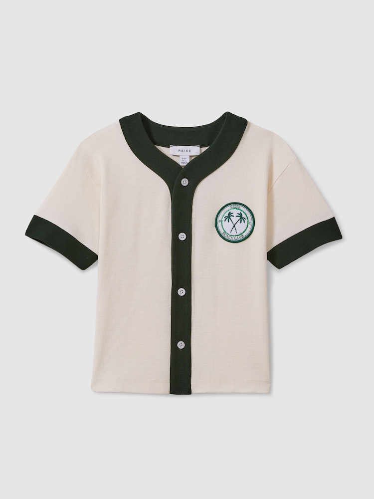 Reiss Ecru/Green Ark 3-9 yrs Textured Cotton Baseball Shirt - Image 2 of 4