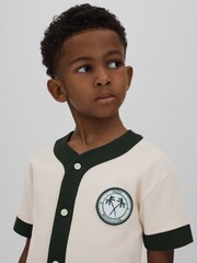 Reiss Ecru/Green Ark 3-9 yrs Textured Cotton Baseball Shirt - Image 3 of 4