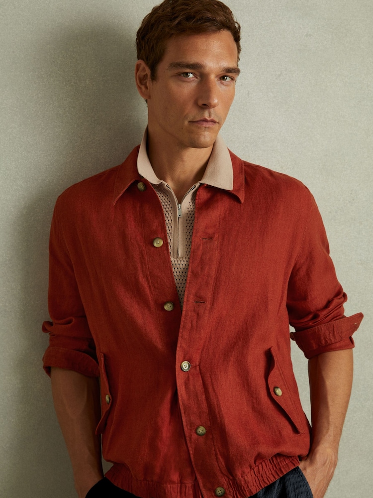 Sobrecamisa de lino con dobladillo elástico Cadiz de Reiss - Imagen 1 de 5 Sobrecamisa de lino con dobladillo elástico Cadiz de Reiss - Imagen 1 de 5