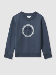 Reiss Airforce Blue Marin 13-14 yrs Cotton Motif Crew Neck Sweatshirt - Image 1 of 4