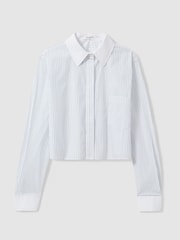 Good American Blue Stripe Good American Cotton Poplin Cropped Shirt - Image 2 of 5