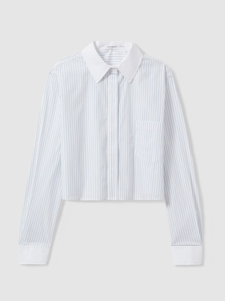 Good American Blue Stripe Good American Cotton Poplin Cropped Shirt - Image 2 of 5