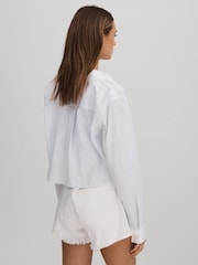 Good American Blue Stripe Good American Cotton Poplin Cropped Shirt - Image 4 of 5