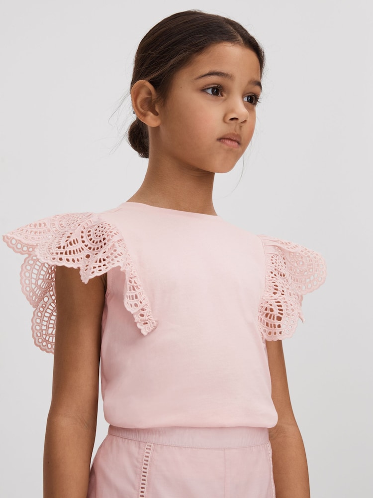Reiss Pink Jasmine 9-13 yrs Cotton Broderie Top - Image 1 of 4 Reiss Pink Jasmine 9-13 yrs Cotton Broderie Top - Image 1 of 4
