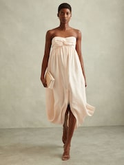 Reiss Neutral Evanna Bustier Bubble Hem Parachute Midi Dress - Image 4 of 6