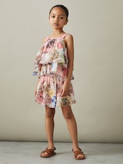Reiss Pink Print Arina 13-14 yrs Floral Print Skort Co-Ord - Image 2 of 5
