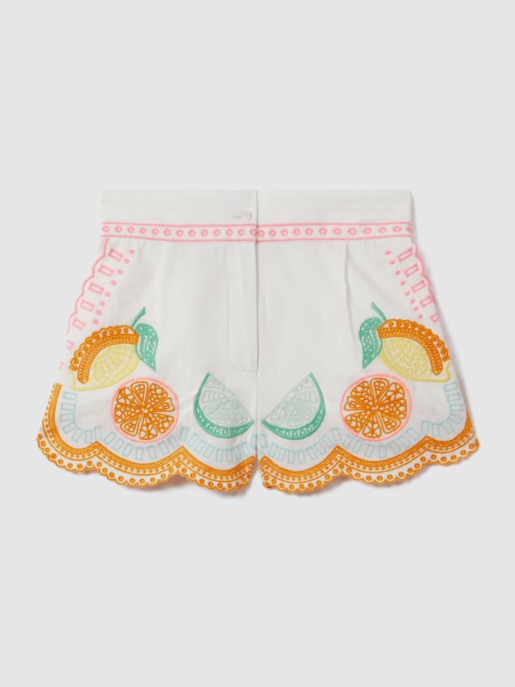 Reiss Ivory Print Cesca 13-14 yrs Cotton Broderie Shorts - Image 1 of 4