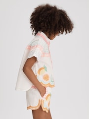 Reiss Ivory Print Cesca 13-14 yrs Cotton Broderie Shorts - Image 3 of 4