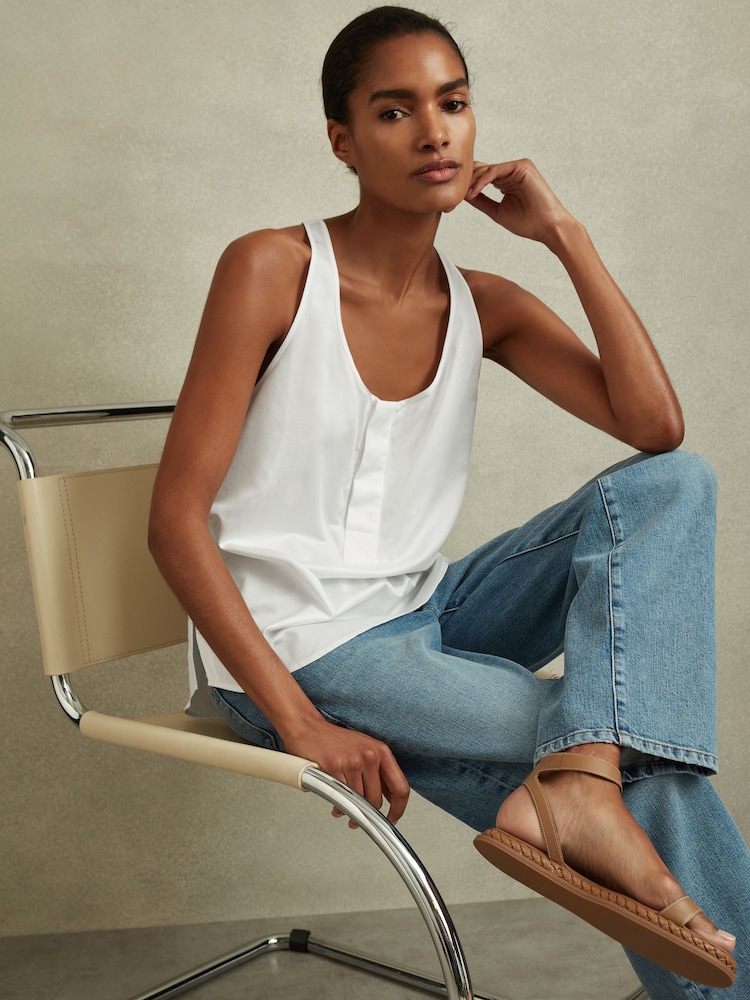Reiss Ivory Eira Relaxed Cotton Scoop Neck Vest - Image 1 of 6