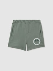 Reiss Dark Sage Ridley 13-14 yrs Cotton Motif Sweat Shorts - Image 1 of 3